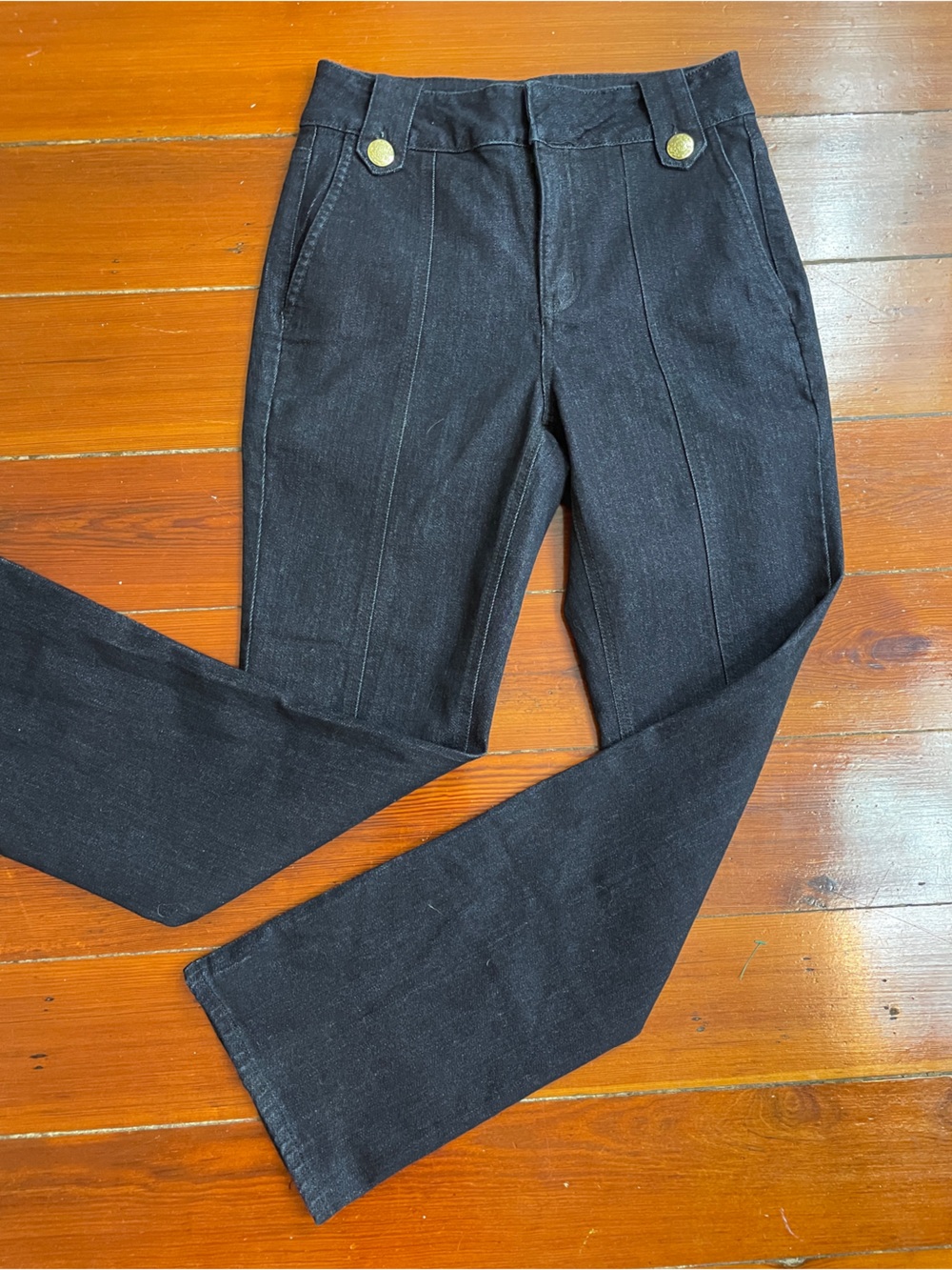 Vintage Cache Sailor Trouser Jeans
Dark Wash Gold Button Front Seam Sz 27 🧡🎀